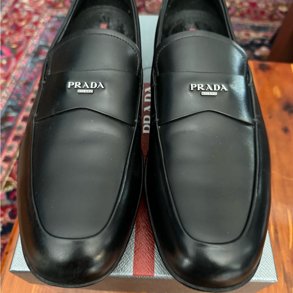 Prada Black Leather Slip-On Loafers